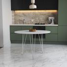 Mesa de Jantar Redonda 90cm Branca Clips 3 Pés Ferro Branco