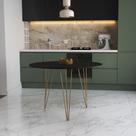 Mesa De Jantar Redonda 90Cm Preta Clips 3 Pés Base Dourada Cor: Preto