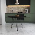 Mesa de Jantar Redonda 90cm Preta Clips 3 Pés Ferro Preto