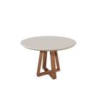 Mesa de Jantar Redonda c/ Vidro para 4 Lugares Bennett 115 cm - Natural c/ Off White Mesa de Jantar Redonda c/ Vidro para 4 Lugares Bennett 115 cm - Natural c/ Off White