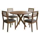 Mesa de Jantar Redonda Cacau Com 4 Cadeiras Estofadas Encanto Linho ORNAR Mesa de Jantar Redonda Cacau Com 4 Cadeiras Estofadas Encanto Linho ORNAR
