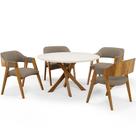 Mesa De Jantar Redonda Cora 120cm Off White M04 com 04 Cadeiras Living Suran Bouclê Bege - Lyam