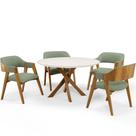 Mesa De Jantar Redonda Cora 120cm Off White M04 com 04 Cadeiras Living Suran Bouclê Oliva - Lyam