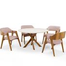 Mesa De Jantar Redonda Cora 120cm Off White M04 com 04 Cadeiras Living Suran Linho Rosê - Lyam