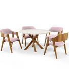Mesa De Jantar Redonda Cora 120cm Off White M04 Com 04 Cadeiras Living Suran Suede Rosê - Lyam