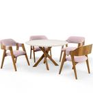 Mesa De Jantar Redonda Cora 120cm Off White M04 com 04 Cadeiras Living Suran Suede Rosê - Lyam