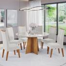 Mesa de Jantar Redonda Dylan C/6 Cad Flora em Madeira Maciça Mel/Off White/V.marfim