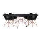 Mesa de Jantar Redonda Eames Eiffel Preta 110cm com 4 Poltronas Pretas Ferro Cobre