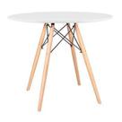 Mesa De Jantar Redonda Eames Eiffel Wood Tampo 90cm Branco