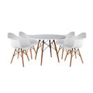 Mesa de Jantar Redonda Eiffel Eames em Madeira 90cm Branca com 4 Poltronas Brancas