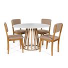 Mesa de Jantar Redonda Gabi Bran/Jade com 4 Cadeiras Estofadas Ella Marrom Claro