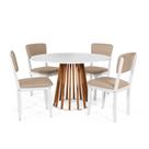 Mesa de Jantar Redonda Gabi Nat/Bran com 4 Cadeiras Estofadas Ella Branco/Bege Mesa de Jantar Redonda Gabi Nat/Bran com 4 Cadeiras Estofadas Ella Branco/Bege