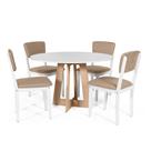 Mesa de Jantar Redonda Montreal Bran/Jade com 4 Cadeiras Estofadas Ella Branco/Marrom Claro