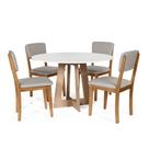 Mesa de Jantar Redonda Montreal Bran/Jade com 4 Cadeiras Estofadas Ella Cinza Claro