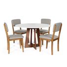 Mesa de Jantar Redonda Montreal Bran/Nor com 4 Cadeiras Estofadas Ella Cinza Claro