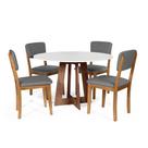 Mesa de Jantar Redonda Montreal Bran/Nor com 4 Cadeiras Estofadas Ella Cinza Escuro