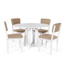 Mesa de Jantar Redonda Montreal Branca com 4 Cadeiras Estofadas Ella Branco/Marrom Claro