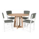 Mesa de Jantar Redonda Montreal Jade com 4 Cadeiras Estofadas Ella Branco/Cinza