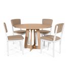 Mesa de Jantar Redonda Montreal Jade com 4 Cadeiras Estofadas Ella Branco/Marrom Claro