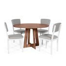 Mesa de Jantar Redonda Montreal Noronha com 4 Cadeiras Estofadas Ella Branco/Cinza Claro Mesa de Jantar Redonda Montreal Noronha com 4 Cadeiras Estofadas Ella Branco/Cinza Claro