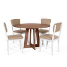 Mesa de Jantar Redonda Montreal Noronha com 4 Cadeiras Estofadas Ella Branco/Marrom Claro