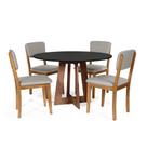 Mesa de Jantar Redonda Montreal Pret/Nor com 4 Cadeiras Estofadas Ella Cinza Claro