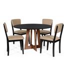 Mesa de Jantar Redonda Montreal Pret/Nor com 4 Cadeiras Estofadas Ella Preto/Bege