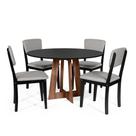 Mesa de Jantar Redonda Montreal Pret/Nor com 4 Cadeiras Estofadas Ella Preto/Cinza Claro