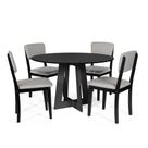 Mesa de Jantar Redonda Montreal Preta com 4 Cadeiras Estofadas Ella Preto/Cinza Claro
