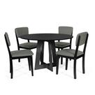 Mesa de Jantar Redonda Montreal Preta com 4 Cadeiras Estofadas Ella Preto/Cinza Mesa de Jantar Redonda Montreal Preta com 4 Cadeiras Estofadas Ella Preto/Cinza