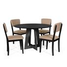 Mesa de Jantar Redonda Montreal Preta com 4 Cadeiras Estofadas Ella Preto/Marrom Claro