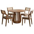Mesa de Jantar Redonda Pitanga Com 4 Cadeiras Estofadas Acai Linho NATUEM