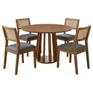 Mesa de Jantar Redonda Pitanga Com 4 Cadeiras Estofadas Tamarindo Linho NATUEM