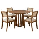 Mesa de Jantar Redonda Pitanga Com 4 Cadeiras Estofadas Tamarindo Trama NATUEM