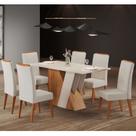 Mesa de jantar retangular benedita c/6 cad flora em madeira maciça mel/blonde/veludo marfim