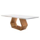 Mesa de Jantar Retangular com Tampo de Vidro Ane II Off White e Imbuia 220 cm Mesa de Jantar Retangular com Tampo de Vidro Ane II Off White e Imbuia 220 cm
