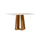Mesa de Jantar Retangular com Tampo de Vidro Rubi Off White e Ypê 120 cm