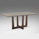 Mesa de Jantar Retangular Cruz de Madeira com Tampo de Vidro