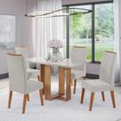 Mesa de Jantar Retangular Istambul C/4 Cad Flora em Madeira Maciça Mel/Off White/V.marfim