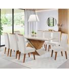 Mesa de Jantar Retangular Otis C/8 Cad Flora em Madeira Maciça Mel/Off White/V.marfim