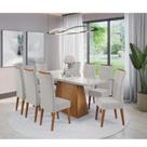 Mesa de Jantar Retangular Perini C/8 Cad Flora em Madeira Maciça Mel/Off White/V.marfim