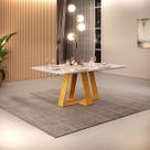 Mesa de Jantar Retangular Tampo Chanfrado Curvo 160x90 DJ Móveis Kiara Cedro Off White