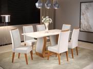 Mesa de Jantar Retangular Vitalic com 6 Cadeiras Madeira Maciça Vegas Yescasa Mel/Blonde/Marfim Mesa de Jantar Retangular Vitalic com 6 Cadeiras Madeira Maciça Vegas Yescasa Mel/Blonde/Marfim
