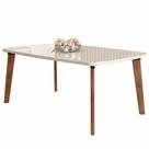 Mesa de Jantar RVMóveis Jade com tampo com vidro para 6 lugares com pés Oblongo de madeira maciça cinamomo OFF White Mesa de Jantar RVMóveis Jade com tampo com vidro para 6 lugares com pés Oblongo de madeira maciça cinamomo OFF White