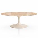 Mesa de Jantar Saarinen Oval 137x90 cm Tampo Mármore Travertino Base Laca Off White