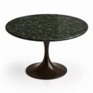 Mesa de Jantar Saarinen Redonda 140 cm Tampo Mármore Verde Guatemala Base Laca Marrom Cacau
