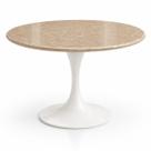 Mesa de Jantar Saarinen Redondo 140 cm Tampo Mármore Travertino Base Laca Branca