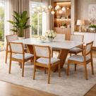 Mesa de Jantar Safira 6 Lugares com 6 Cadeiras Granada 160x90 Madeira Maciça com Vidro