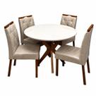 Mesa de Jantar Simpatia com Vidro Redonda 108cm com 4 Cadeiras Jasmim em Veludo Estofadas Jcm Cor Cinamomo Off White com Tecido Bege