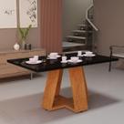 Mesa De Jantar Tampo MDF Retangular 4 Lugares Com Tampo De Vidro Laqueado